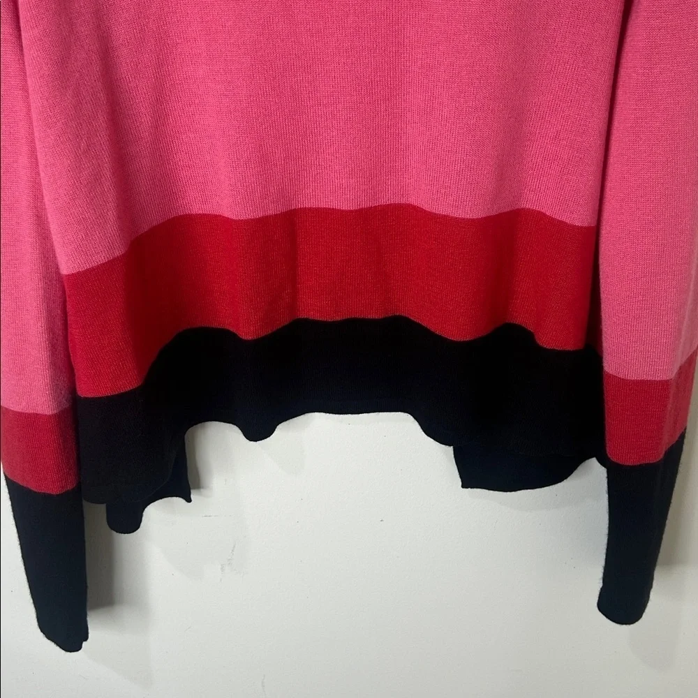 J. JILL Pink Red Black Colorblock Wool Blend Lightweight Cardigan Size Medium